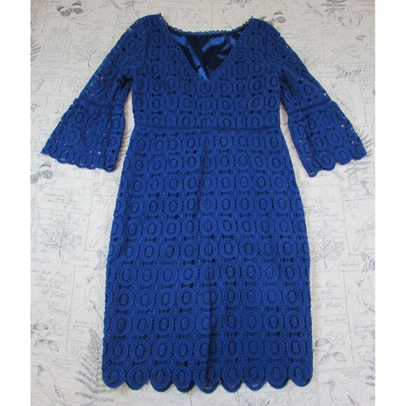 Perfect Boden Rhiannon Lace Dress Opulant Blue Sheath Cocktail Wedding Guest 10R - Picture 6 of 10